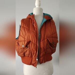 Miss Lili  Vest Puffer Cropped Hoodie Women Size XL Girls Pockets Zipper Warmer